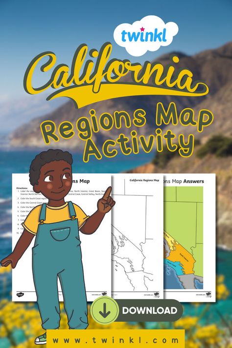 Provide your students with a visual display of California's regions and help them practice geography skills with Twinkl's California Regions Map Activity. California Regions, Map Worksheets, Map Activities, California History, California Map, Central Valley, Visual Display, Small Group, 4th Grade