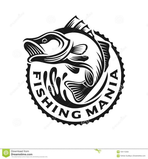 Bass Fish Logo Template Illustration Monochrome Stock Vector - Illustration of emblems, black: 104115263 Bass Logo, Marble Effect Wallpaper, Wedding Caricature, Black Fish, Drawn Fish, Bass Fish, Fishing Pictures, Fish Logo, Logo Emblem