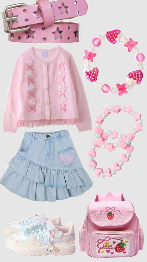 cutecore outfit!;3 Winter Cutecore Outfits, Cute Core Clothing, Pink Kidcore Outfit, Cute Core Style, Cutecore Winter Outfits, Cutecore Outfit Layout, Cute Core Outfits, Kawaii Outfits For School, Cutecore Outfit Ideas