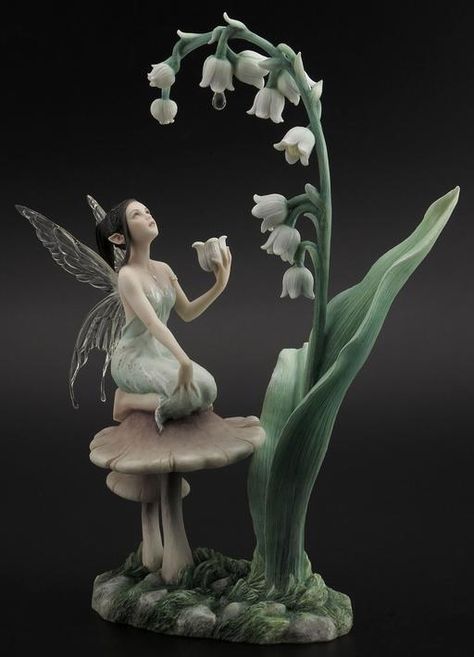 Lily Of The Valley Fairy, Fairy Sculpture, Fairy Statues, Lily Of The Valley Flowers, Valley Flowers, Fantasy Gifts, Fairy Pictures, Fairy Figurines, Beautiful Fairies