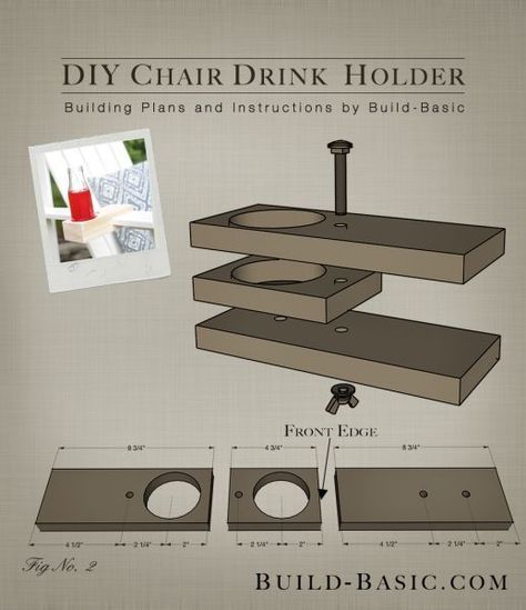 Build a DIY Chair Drink Holder - Building Plans by @BuildBasic www.build-basic.com --- 15 minutes and $3 -- adjustable to fit chairs, deck railing, etc #deckbuildingplans Drink Holder Diy, Outdoor Drink Holder, Adirondack Chairs Diy, Deck Building Plans, Adirondack Chair Plans, Woodworking Chair, Deck Railing, Diy Cups, Diy Deck