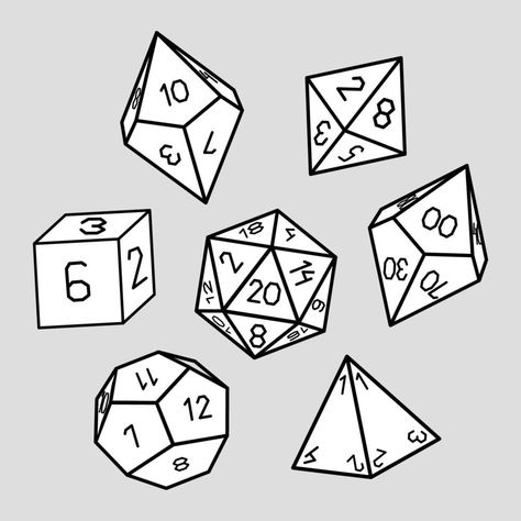 Vector set of dice for fantasy board games dnd rpg D&d Dice Drawing, Dnd Drawing Ideas, Dnd Dice Drawing, Dnd Dice Art, Dnd Icon, Dnd Doodles, Dragonborn Wizard, Dnd Drawings, Dnd Symbols