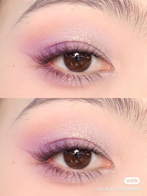 Light Purple Makeup, Eye Makeup Cute, Makeup Lila, Asian Eyeshadow, Eye Makeup Asian, Eye Makeup Korean, Purple Eyeshadow Makeup, Eye Makeup Purple, Smokey Eye Shadow