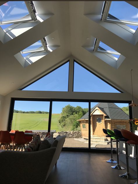 Glass Gable End, Gable End Extension, Parrilla Interior, House Designs Ireland, Bungalow Extensions, Kitchen Diner Extension, Garden Room Extensions, House Extension Plans, Velux Windows