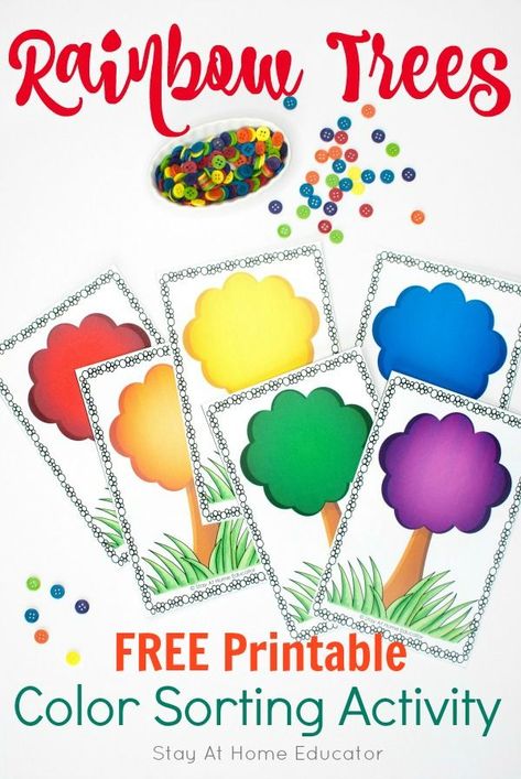 Rainbow Trees Color Sorting Activity Your Preschoolers Will Love - Teach your preschooler color names and sorting skills with this free printable. Also, includes five different ways to use the one rainbow printable. Rainbow Trees, Preschool Color Activities, Color Sorting Activities, Rainbow Activities, Rainbow Printable, Tree Study, Preschool Colors, Rainbow Tree, Teaching Colors