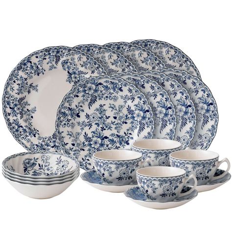 Johnson Bros. Dinnerware, Devon's Cottage 20-Piece Set Devon Cottage, Blue Dinnerware Sets, Blue And White Dinnerware, Blue White Kitchens, Square Dinnerware Set, Blue Dinnerware, Ceramic Dinnerware Set, Christmas Dinnerware, Blue White Decor