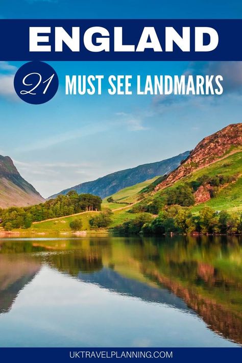 A complete guide to 21 of the best landmarks to visit in England. This list includes the top 3 landmarks for each region of England. Inspiration for your bucket list! #England Fountains Abbey, Edinburgh Travel, England Beaches, European Road Trip, European City Breaks, Visit Uk, Lake District National Park, Wales Travel, Peak District National Park