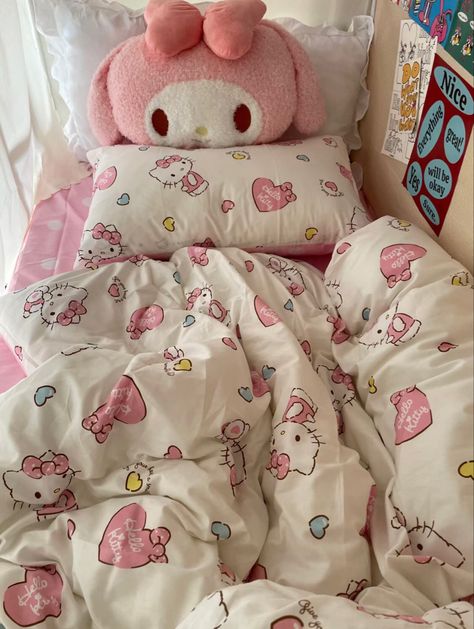 Sanrio Aesthetic Outfits, My Melody Pillow, Sanrio Pillow, Aesthetic Lights, Sanrio Aesthetic, Hello Kitty Bed, Pink Rooms, Hello Kitty Blanket, Bday Wishlist