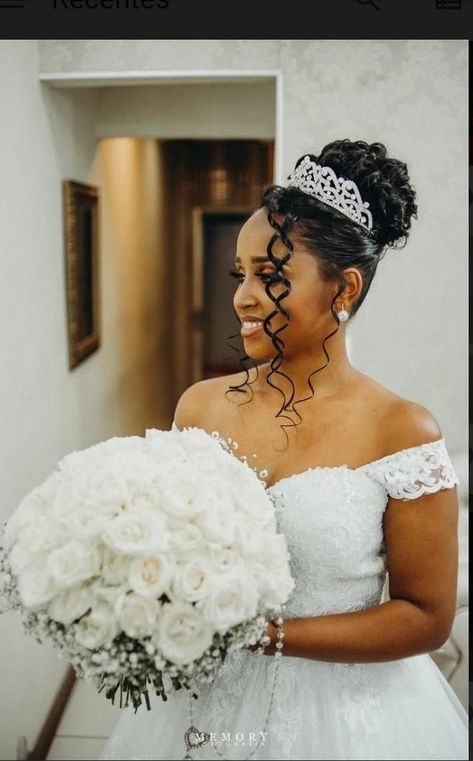 Tiara And Veil Wedding Hair Black Women, Bridal Hair Updo Black Women With Crown, Black Wedding Hairstyles For Bride Curly, Crown And Veil Wedding Hair, Black Wedding Hairstyles For Bride Updo, Black Bridal Updo Hairstyles, Wedding Hairstyles Black Women Updo, Braided Wedding Hairstyles Black Women, Curly Wedding Hairstyles For Black Women