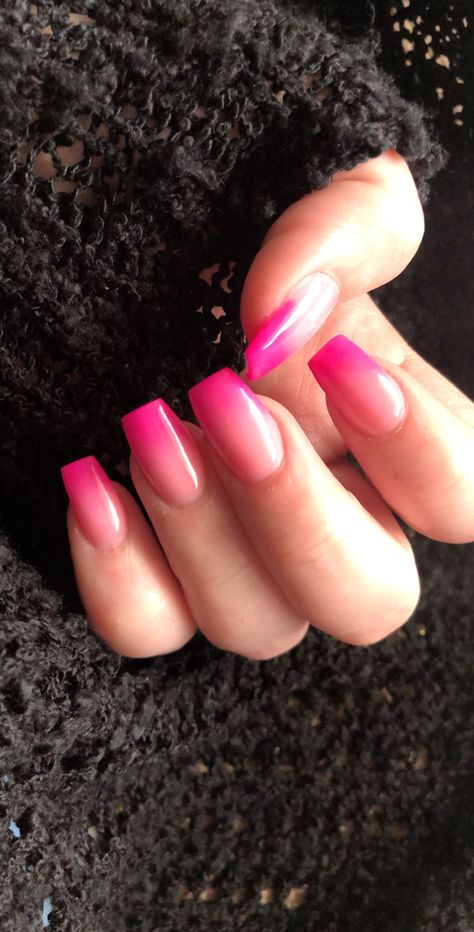 Hot Pink Nail Ombre, Pink Ambra Acrylic Nails, Pink Fade Nails Ombre, Ombré Hot Pink Nails, Hot Pink Nails Ombre, Hot Pink Ombre Nails Short, Hot Pink Ombre Nails Coffin, Ombre Hot Pink Nails, Hot Pink Ombré Nails