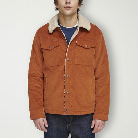 Levi's Corduroy Mens Sherpa Lined Midweight Trucker Jacket - JCPenney Levis Corduroy, Corduroy Trucker Jacket, Mens Sherpa, Trucker Jacket, Sherpa Lined, Levi's, Style Inspiration, Orange, How To Wear