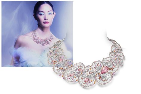 Mikimoto Coral high jewellery necklace in white gold, morganite, topaz, garnet, sapphire and diamond from the Praise to the Sea collection Luxury Diamond And Gemstone Pearl Necklace, Mikimoto Pearl Ring, Mikimoto Necklace, Mikimoto High Jewelry, Mikimoto Pearls High Jewelry, Mikimoto Jewelry, Pearl Strands Necklace, Katerina Perez, Stones Necklace