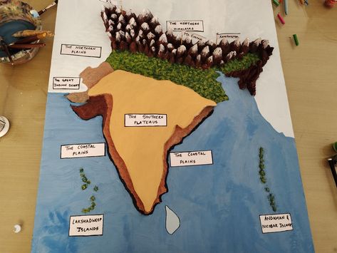 Physical Features Of India Map, Landforms Of India Project, Physical Features Of India Project, Physical Science Projects, Science Exhibition, School Exhibition, Teaching Learning Material, Social Science Project, Earth Science Lessons