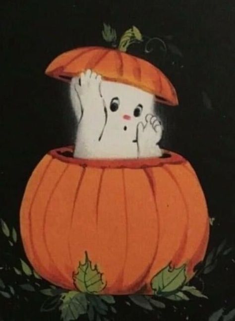 Ghost In Pumpkin, Envelope Vintage, Leaves On The Ground, Image Halloween, Season Of The Witch, Fall Inspo, Halloween Card, Halloween Images, Spooky Scary