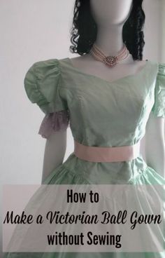 How to make a victorian ball gown without sewing easy DIY at VintageDancer.com Diy 1800s Dress, Vintage Dress Patterns Victorian, Easy Victorian Costume, Diy Hoop Skirt Easy, How To Make A Victorian Dress, Diy Victorian Dress, Victorian Crafts Diy, Diy Victorian Costume, Victorian Gowns Ball