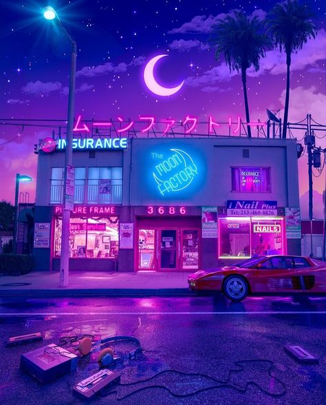 Par @andyharbeck Neon Cyberpunk Aesthetic, Ville Cyberpunk, Scifi Artwork, Synthwave Art, Lofi Aesthetic, Neon Cyberpunk, Aesthetic Neon, Vaporwave Wallpaper, Neon Noir