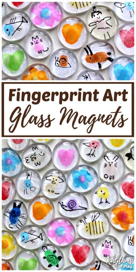 Homemade Gift Idea, Easy Craft For Kids, Thumbprint Art, Presente Diy, Fingerprint Art, Glass Magnets, Magnet Crafts, Crafts Videos, Diy Bricolage