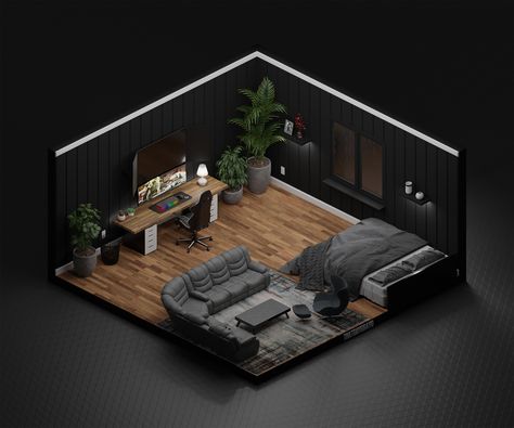 Gaming Room Concept, Chill Room Design, Appartement Layout, Room Ideas Gamer, Game Room Idea, Room Ideas Gaming, Architecture Isometric, Gamer Room Ideas, Gaming Room Setup Bedrooms