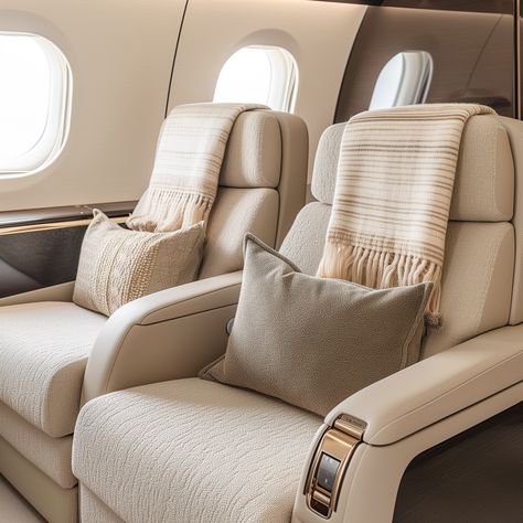 A closer look at the delicately decorated seats on-board, conveying patterns which add an elegant touch.  #DeParis #LuxuryInteriors #PrivateJet #LuxuryInteriorDesign Jet Design, Private Jet, Luxury Interior Design, Luxury Interior, Look At, Pattern, Design