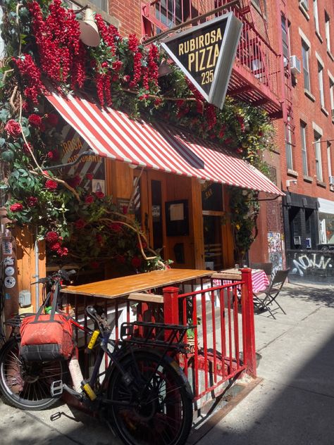 Travel Red Aesthetic, New York Italian Restaurant, New York Deli Sandwiches, Red Restaurant Aesthetic, Nyc Deli Aesthetic, Vintage Pizza Shop, Pizza Parlor Aesthetic, Vintage Italian Restaurant Aesthetic, Italian Restaurant Exterior