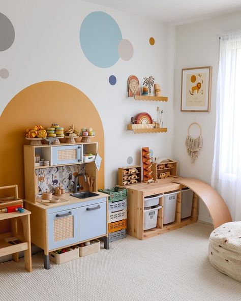 🇦🇺Designer Wallpaper, Wall Decals & Interiors™️ | @ikea_australia and @minnieandmeinteriors are the perfect combo! Available 👉 @minnieandmeinteriors 💥Ikea Kura bed decals (seen here is o… | Instagram Kura Cama Ikea, Orange Playroom, Yellow Playroom, Arch Decal, Yellow Kids Rooms, Cama Ikea, Ikea Kura Bed, Toddler Playroom, Toddler Boys Room