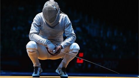 Florin Zalomir (Romania) during the team semifinals in the 2012 olympics. Tennis, Fencing, A Man