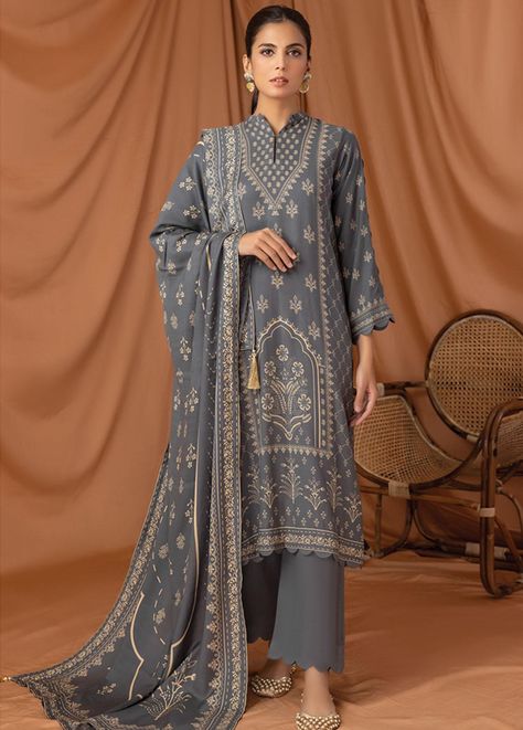 Lakhany Printed Pashmina Suits Unstitched 3 Piece LSM22P PPC-306-C - Winter Collection Winter Pashmina Suit Designs, Pashmina Suits Design, Pashmina Suit, Pashmina Suits, Unstitched Dress Material, Suits Design, Printed Trousers, Suit Fabric, Asian Outfits