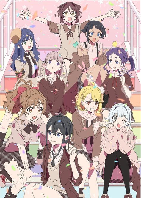 Selection Project Anime, Friend Group Ideas, Selection Project, 2017 Anime, Female Ocs, Anime Magazine, Chibi Wallpaper, Anime Group, Anime Idol