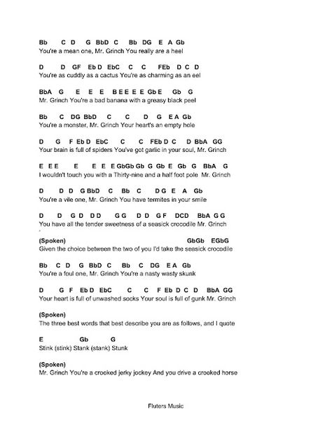 Flute Sheet Music: You're A Mean One, Mr. Grinch Christmas Flute Music, Hamilton Sheet Music, Piano Letters Songs, Beginner Violin Sheet Music, Piano Music With Letters, Easy Violin Sheet Music, Music Relatable, Kalimba Music, Alto Saxophone Sheet Music