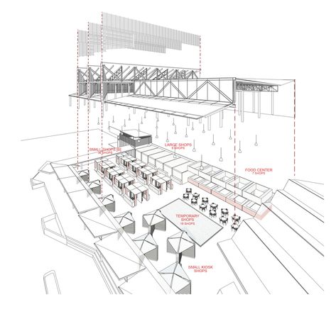 Gallery of Market Land Village / AOMO - 29 Open Market Architecture Plan, Market Stalls Architecture, Covered Market Architecture, Open Market Architecture, Market Architecture Concept, Market Hall Architecture, Open Market Design, Market Place Design Architecture, Market Plan Architecture