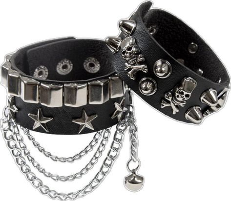 PRICES MAY VARY. 【Multiple Colors】Available in multiple colors—black, pink, white, and red, 8.66in. 【Grunge & Punk】Featuring a bold and rebellious look with skulls and star studs, complemented by hanging chains that add a touch of rugged charm. These bracelets embody the essence of punk and grunge aesthetics, perfect for making a strong fashion statement. 【Leather & Metal Inlay】Crafted from high-quality leather for durability and comfort, these bracelets are adorned with metal charms and studs, Emo Mode, Punk Braids, Grunge Accessories, Leather Wristbands, Star Chain, Metal Stars, Estilo Punk, Style Punk, Alt Fashion