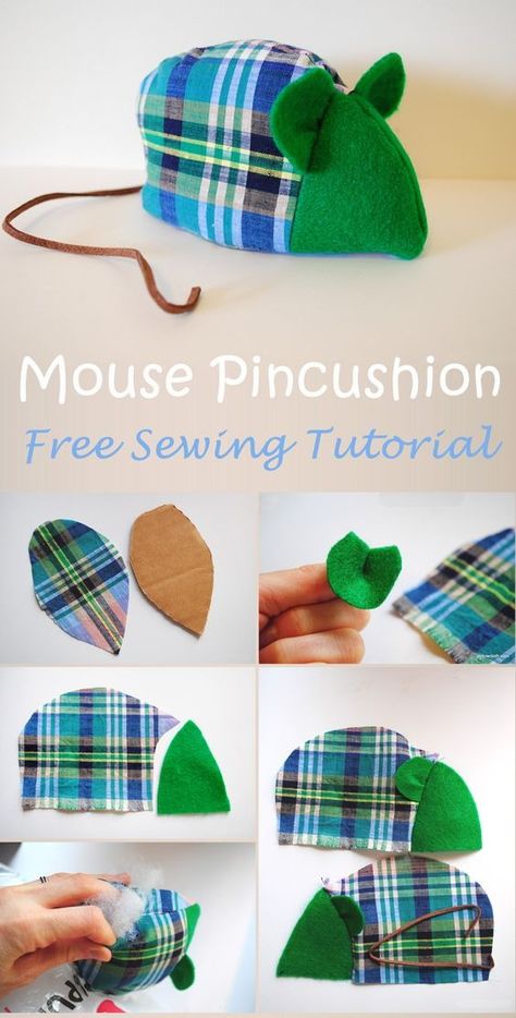 Mouse Pincushion Free Sewing Tutorial — <span>All<span style="color: #f06292;padding: 0 3px;">Craft</span>Ideas</span>! Mouse Pin Cushion, Pincushion Patterns, Diy Mouse Pad, Diy Pincushion, Diy Pin Cushion, Pincushion Tutorial, Pin Cushions Patterns, Pouch Sewing, Crochet Mouse