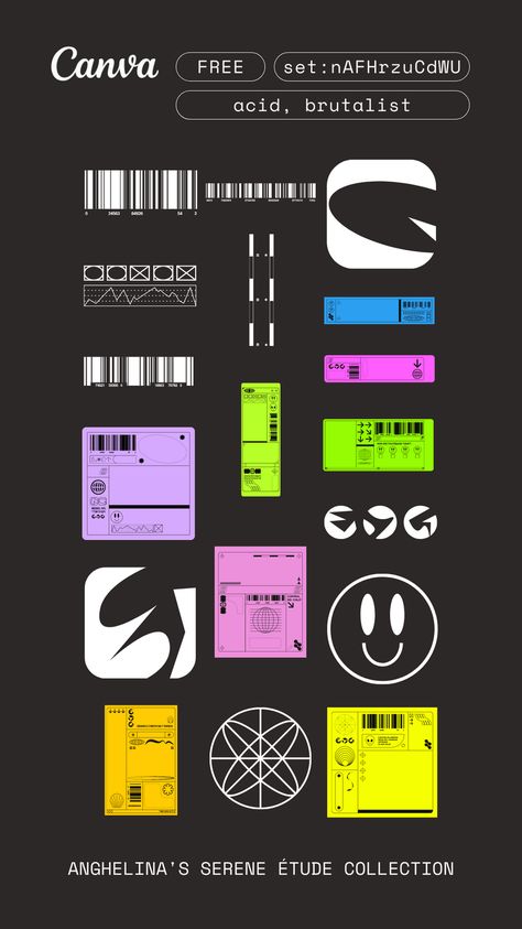 Canva Elements Keyword for Acid Brutalist Stickers | Graphic shapes design, Graphic design lessons, Keyword elements canva . #Urban_Element_Design #Urban_Brutalist_Graphic_Design #Acid_Design_Aesthetic #Brutalist_Font Urban Element Design, Urban Brutalist Graphic Design, Brutalist Color Palette, Acid Design Aesthetic, Brutalist Font, Canva Codes Elements Aesthetic, Canva Color Codes, Y2k Canva Element, Canva Graphics Keywords