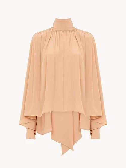 Chloe Women's Winter 2024 | Chloé US official site Ruffle Blouse Outfit, Chloe Clothing, Georgette Tops, Brown Blouse, Fancy Tops, Airport Fashion, Flowy Blouse, Blouse Outfit, Chiffon Blouse