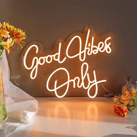 KUNBIGO Good Vibes Only Neon Signs Wall Decorations (with Power Adapter), Suitable for Neon Signs for Bedrooms, Cafes, Shops, Bars, Parties, Dimmable Warm White Wall Lights-Size: 16.7x12.9 inches - - Amazon.com Surprise Birthday Party Decorations, Happy Birthday Neon, Light Words, White Wall Lights, Star Night Light, Beautiful Logo, Neon Sign Shop, Neon Decor, Neon Sign Bedroom