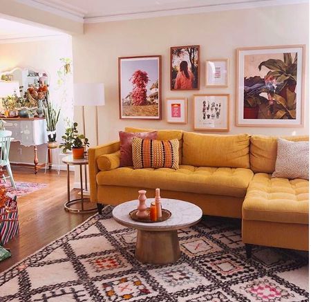 joybird Joybird Furniture Living Rooms, Yellow Couch Living Room Ideas, House Aesthetics, Yellow Couch, Joybird Furniture, Room Things, Chicago Apartment, Mid Century Modern Living Room, Apartment Decor Inspiration