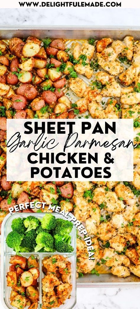 Garlic Parmesan Chicken And Potatoes, Parmesan Chicken And Potatoes, Sheet Pan Dinners Healthy, Pan Chicken Breast, Meal Prep Chicken, Baked Garlic Parmesan Chicken, Oven Baked Chicken Breasts, Chicken And Potatoes, Potato Dinner