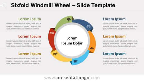 Sixfold Windmill Wheel for PowerPoint and Google Slides Central Message, Office Icon, Audience Engagement, Presentation Design, Google Slides, Wedding Hair, Light In The Dark, Slides, Presentation