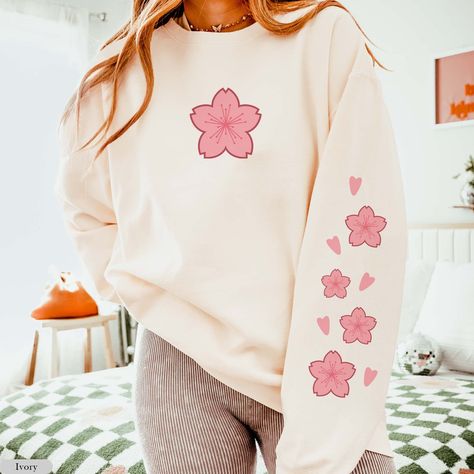 Sakura Comfort Colors® Lightweight Sweatshirt, Aesthetic Cherry Blossom Sleeve Print Sweatshirt, Kawaii Sakura Cherry Blossom Sweatshirt 🌸Unisex Lightweight Crewneck Sweatshirt (Comfort Colors® 1466)🌸 - 100% ring-spun cotton - Light fabric (6.4 oz/yd² (217 g/m - Relaxed fit - Sewn-in twill label Machine wash: cold (max 30C or 90F); Do not bleach; Tumble dry: low heat; Iron, steam or dry: low heat; Do not dryclean. 🌸 You can contact me for more color, size and product options Cherry Blossom Sleeve, Kawaii Sweatpants, Sakura Kitsune, Lucy Aesthetic, Aesthetic Cherry Blossom, Sakura Dragon, Cherry Blossom Outfit, Sakura Aesthetic, Kawaii Sweatshirt