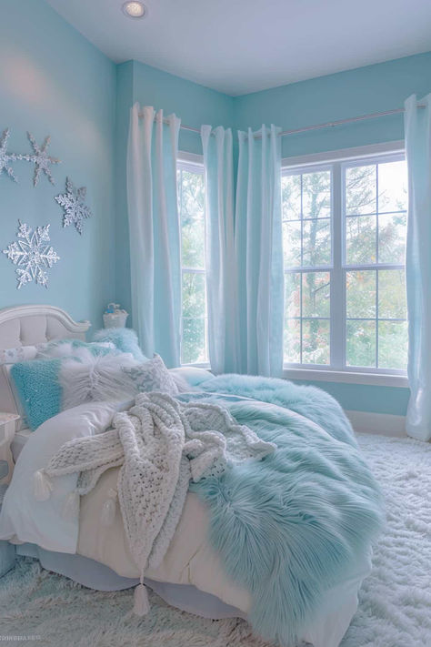 40 Dreamy Girls Bedroom Ideas with Creative and Cute Decor Winter Wonderland Bedroom Ideas, Girls Bedroom Color Ideas, Bed Rooms Ideas Cozy, Blue Girls Bedroom Ideas, Blue And White Girls Bedroom, Bedroom Ideas For Teen Girls Blue, Teen Girl Bedroom Ideas Blue, Aesthetic Room Ideas Bedrooms, Sky Blue Room Ideas Bedroom Aesthetic