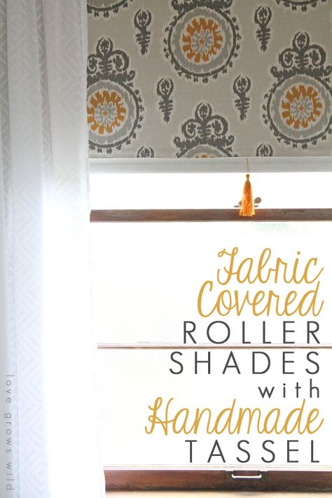 Another good tutorial about covering roller blinds with Fabric :: How to make a Fabric Covered Roller Shade with Handmade Tassel Modern Blinds, Living Room Blinds, Bedroom Blinds, Outdoor Blinds, House Blinds, Fabric Blinds, Diy Window, Wooden Blinds, Roller Shades