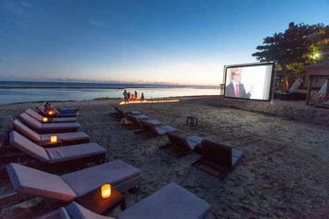 Luxury Beach Villa, Open Air Cinema, Voyage Bali, Luxury Beach Resorts, Outdoor Cinema, Best Rooftop Bars, Outdoor Theater, Hidden Beach, Outdoor Movie