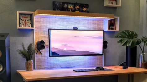 Best Monitor Wall Mounts in 2020 | MonitorArms.co Mounted Computer Monitor Offices, Long Monitor Setup, Wall Mounted Monitor Desk, Wall Mounted Pc Setup, Monitor On Wall Home Office, Computer Monitor Frame, Wall Mount Monitor Home Office, Wall Monitor Office, Wall Mount Computer Monitor