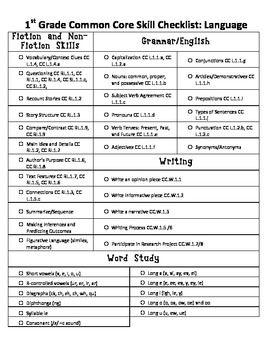 1st Grade Common Core Checklist Math and Language Arts Grade 1 Assessment, First Grade Assessment, Parent Conferences, First Grade Curriculum, Art Rubric, Assessment Checklist, First Grade Writing, Teaching First Grade, First Grade Classroom