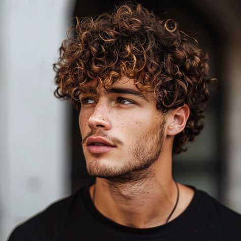 Curly Hairstyle Men Medium, Curly Hair Ideas Men, Mens Curly Hairstyles Medium Mid Length, Medium Curly Hair Styles Men, Highlights On Curly Hair Natural Curls, Curly Pompadour, Male Curly Hairstyles, Mens Short Curly Hairstyles, Curly Hairstyles For Men