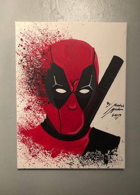 Deadpool canvas Deadpool Canvas Painting, Anime Paintings Canvases, Money Paintings, Deadpool Painting, Marvel Canvas, Marvel Diy, Penguin Watercolor, Disney Canvas Art, Arte Indie