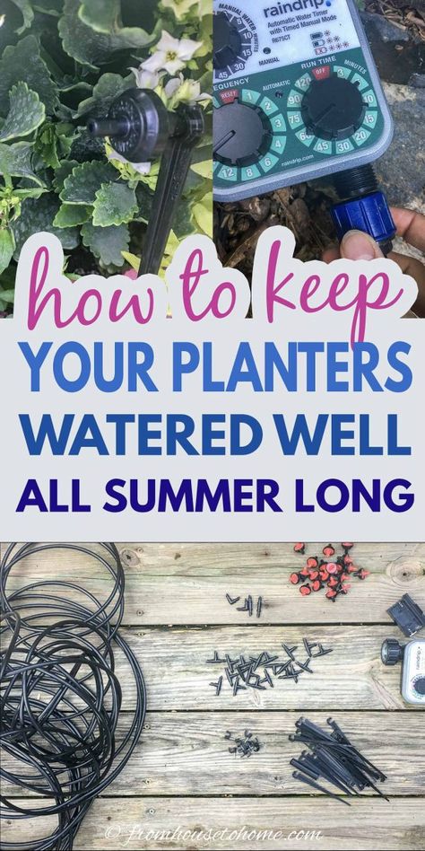 This step-by-step tutorial will help you set up an automatic watering system that will keep outdoor planters watered while you're on vacation Plant Watering System, Automatic Watering System, Garden Watering System, Water Timer, Easy Gardening, Gardening Vegetables, Potted Plants Outdoor, Watering System, Flower Pots Outdoor