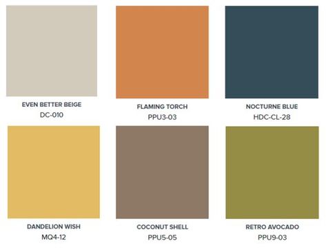 Retro Wall Paint Colors, Mcm Paint Colors Behr, Mid Century Eclectic Bathroom, Retro Bathroom Paint Colors, 70s Interior Color Palette, 70s Home Color Palette, 1970s Paint Colors, Mcm Colour Palette, Mcm Color Scheme