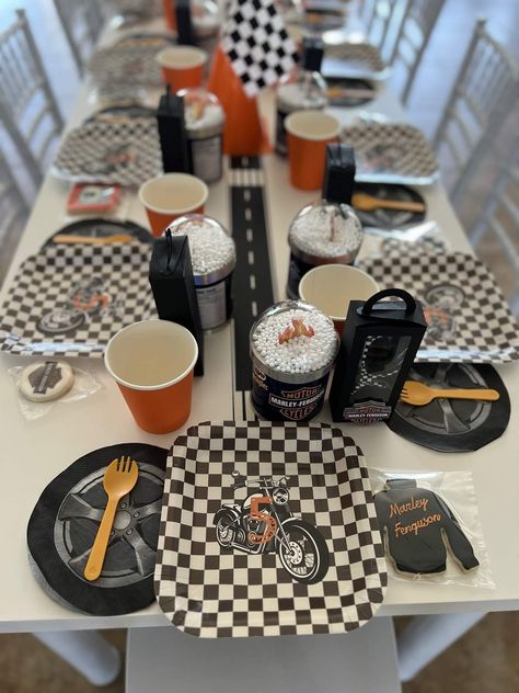 Harley-Davidson Birthday Party Ideas | Photo 7 of 15 | Catch My Party Motorcycle Party Favors, First Birthday Motorcycle Theme, Harley Davidson 60th Birthday Party, Motorcycle 2nd Birthday Party, Harley Birthday Party, Harley Davidson 1st Birthday Party, Motorcycle Birthday Party Kids, Biker Theme Party, Motorcycle Themed Birthday Party