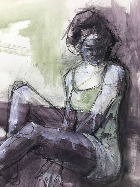 Figurative Art Female Painting, Person Sitting Against Wall, Female Portrait Drawing, Sitting Painting, Female Paintings, Drawing Sitting, Art Igcse, Painting Female, Ink Brush